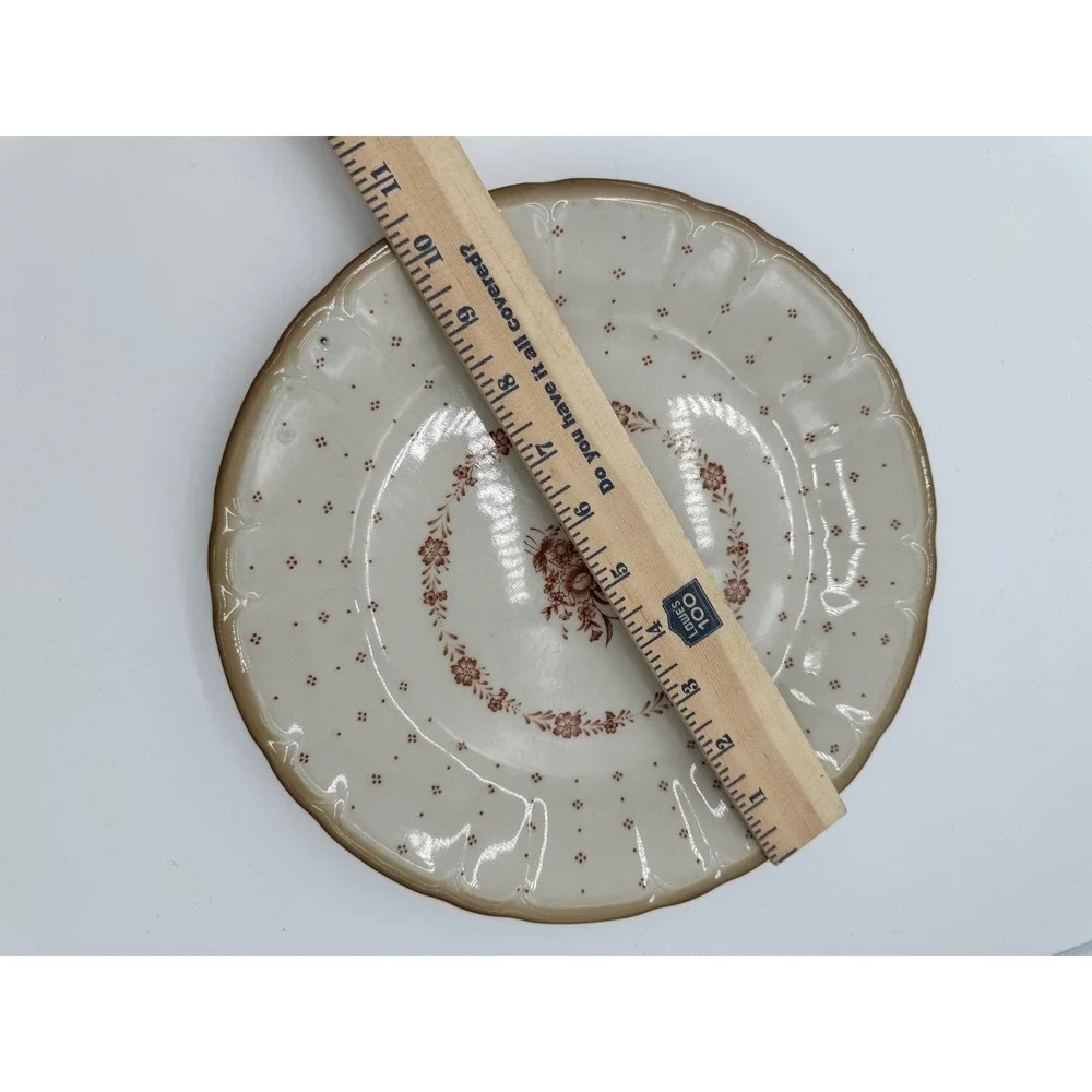 Renaissance‎ Stoneware Plate Arcadia 291 Floral Scalloped Brown cottagecore